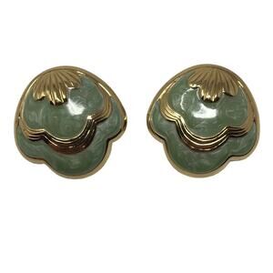 Clam Shell Large Stud Pierced Earrings Mint Green Gold-tone Fashion Jewelry